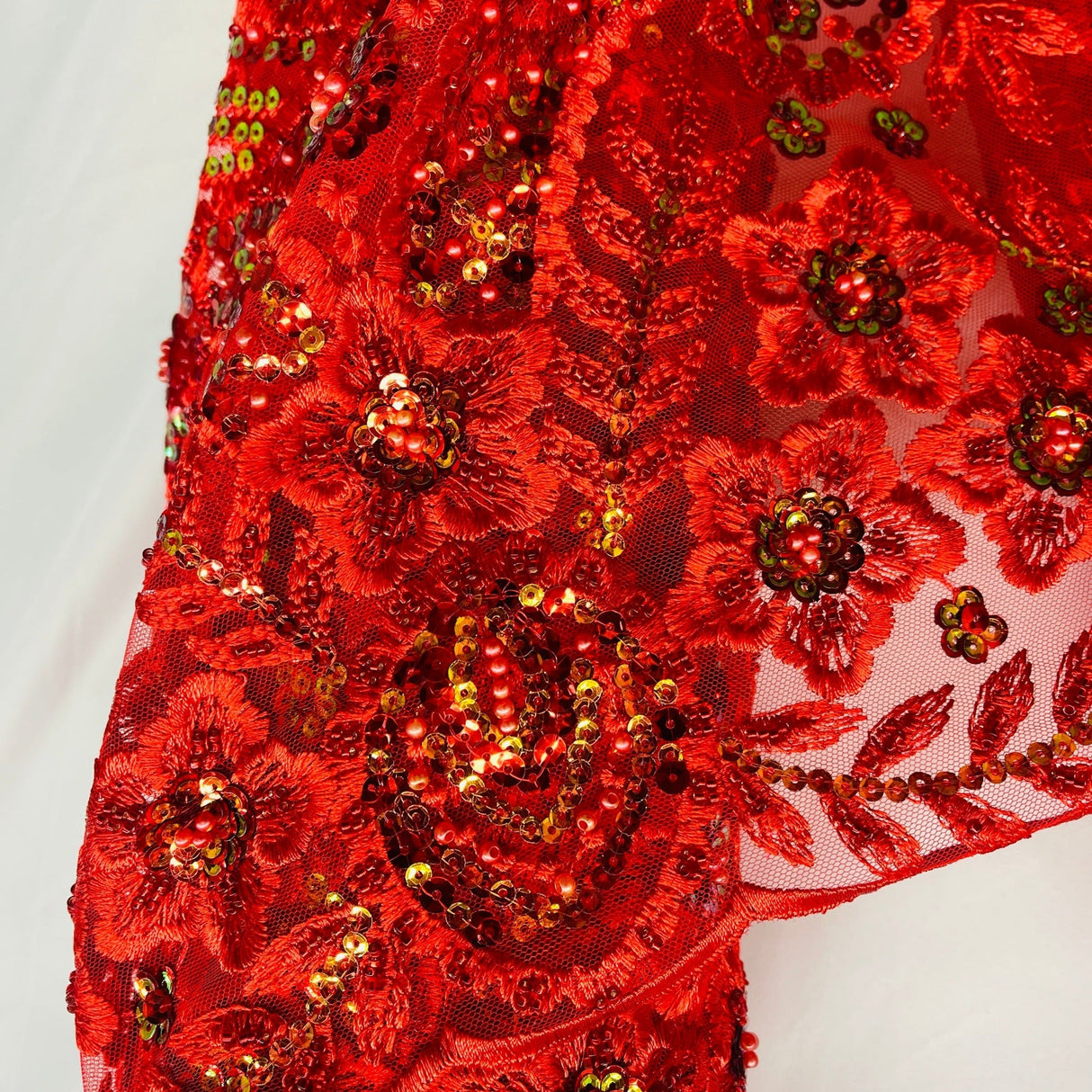 Beaded Sequined Floral Lace Fabric 52" Wide