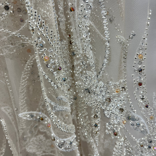 1 Yard Beaded Lace Fabric Embroidered 100 Percent Polyester Net Mesh 50 inch Width