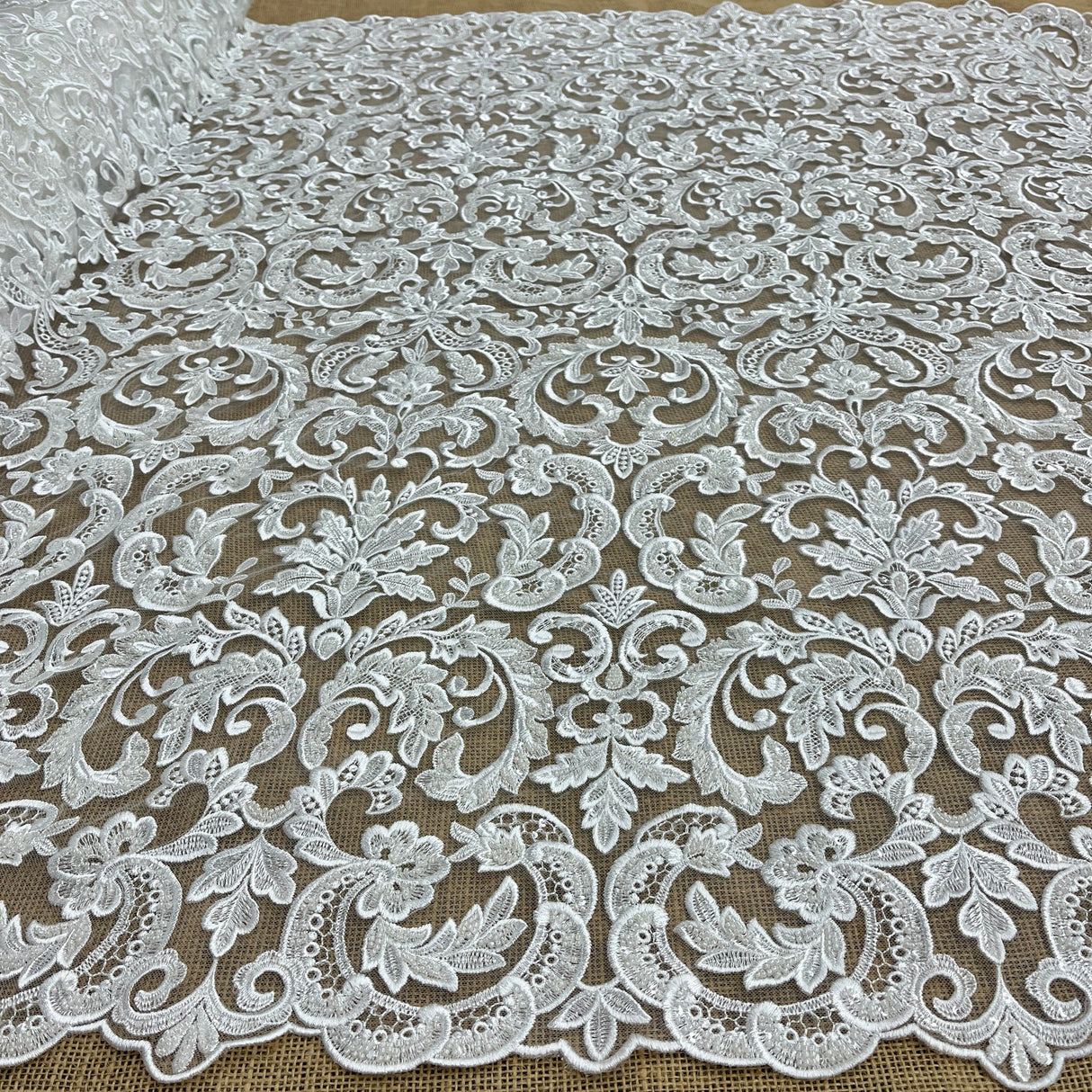 1 Yard Beaded Lace Fabric Embroidered on Polyester Net Mesh 51" Wide Elegant Special Occasion Fabric