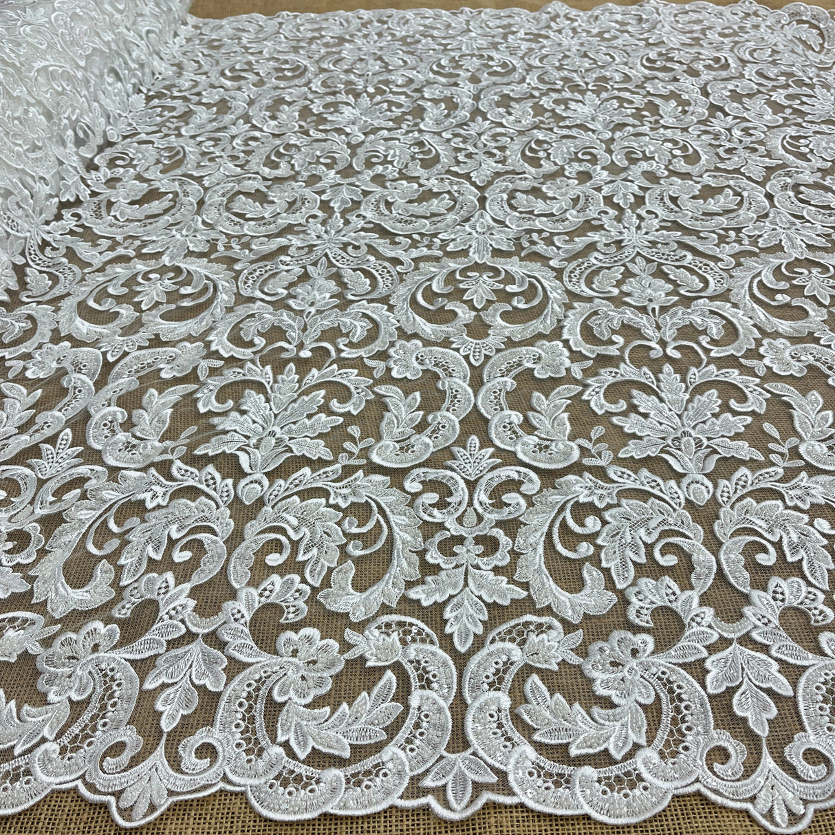 Embroidered Beaded Lace Ivory Mesh