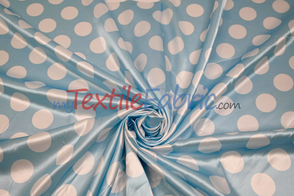 Polka Dot Charmeuse Satin Fabric - 58/60" Width, Multiple Colors, 1.5" Dots (1 Yard)