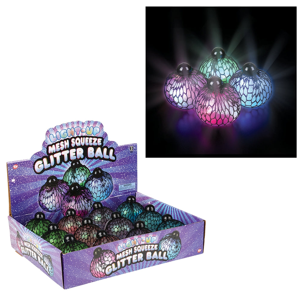 Light-Up Mesh Squeeze Glitter Ball (1 DZ)