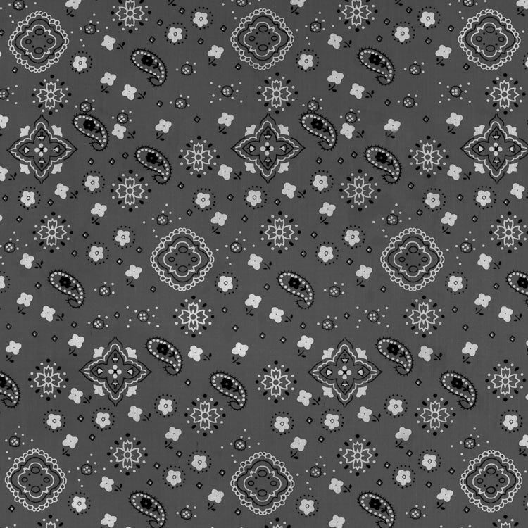 Gray Paisley Bandana Poly Cotton Fabric,