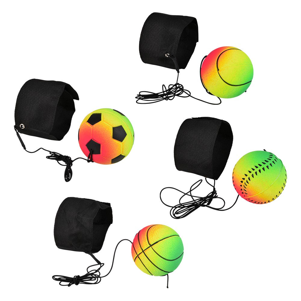Rainbow Sports Wrist Band Return Ball (12 Pc Display)