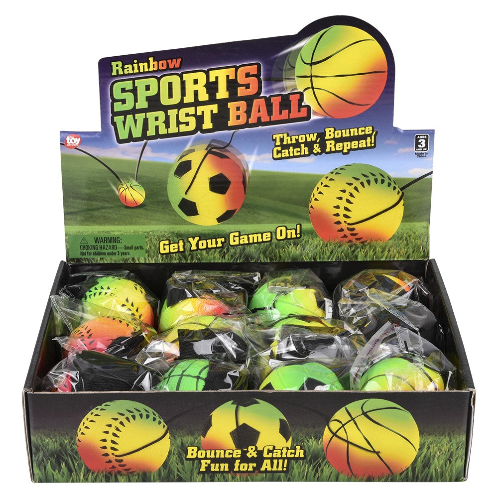 Rainbow Sports Wrist Band Return Ball (12 Pc Display)