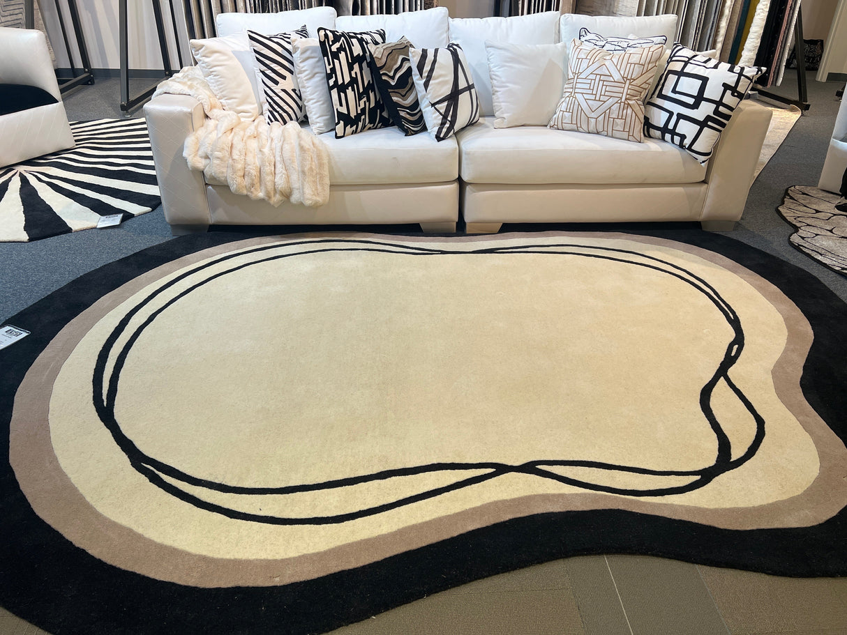 Beluga Tufted Design 57 Wool Fabric - Ivory Black Tufted Pattern, 8' X 11', 9' X 12', 10' X 13' (1 Piece)