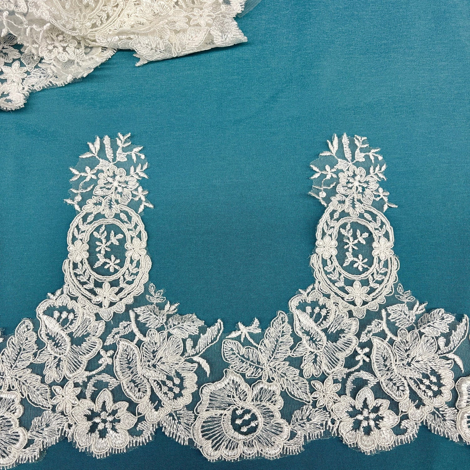 1 Yard Corded Embroidered Lace Trim 9" Wide 100% Polyester Net Mesh for Bridal & Evening Wear