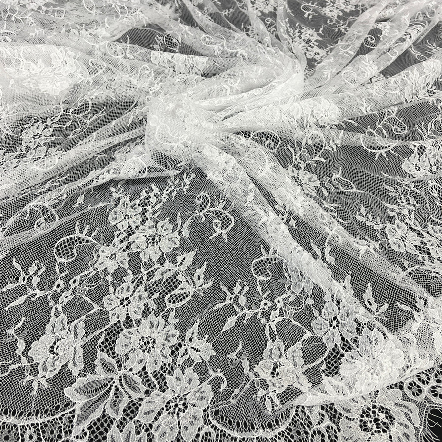 3 Yards Chantilly Embroidered Lace Fabric with Eyelash Scallop