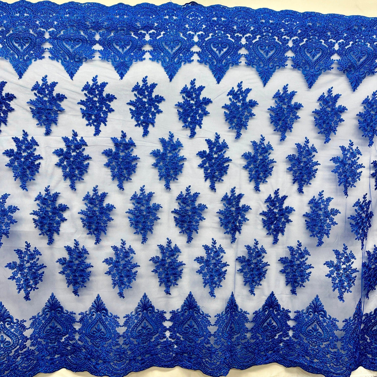 Embroidered Lace Fabric on Polyester Net Mesh