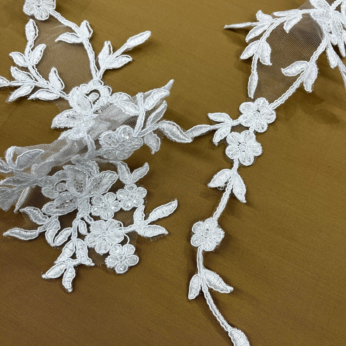 Beaded Corded Floral Lace Applique