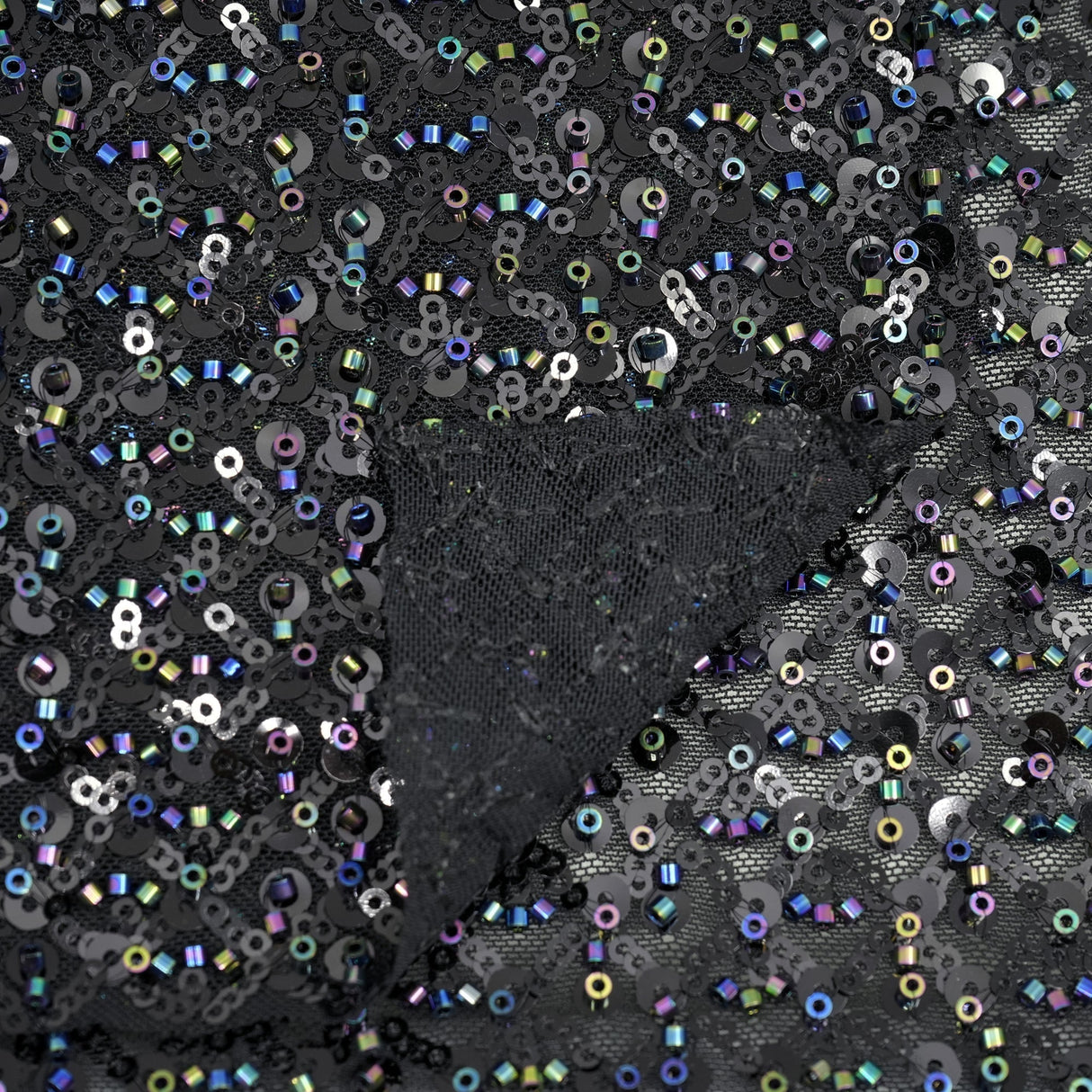 Prestige Beaded With Sequins Stretch Mesh Fabric - Black, White, 49/50" Width (1 Yard)
