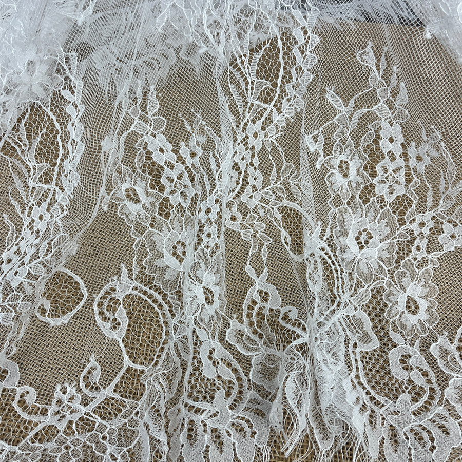 3 Yards Chantilly Embroidered Lace Fabric with Eyelash Scallop