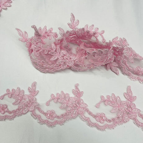 1 Yard Beaded & Corded Embroidered Lace Trim 3" Wide 100% Polyester for Dresses & Costumes