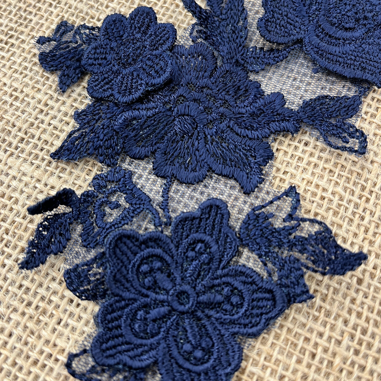3D Floral Lace Applique Embroidered Polyester Fabric - 3D Floral Applique, 12" X 4" (1 Pair)