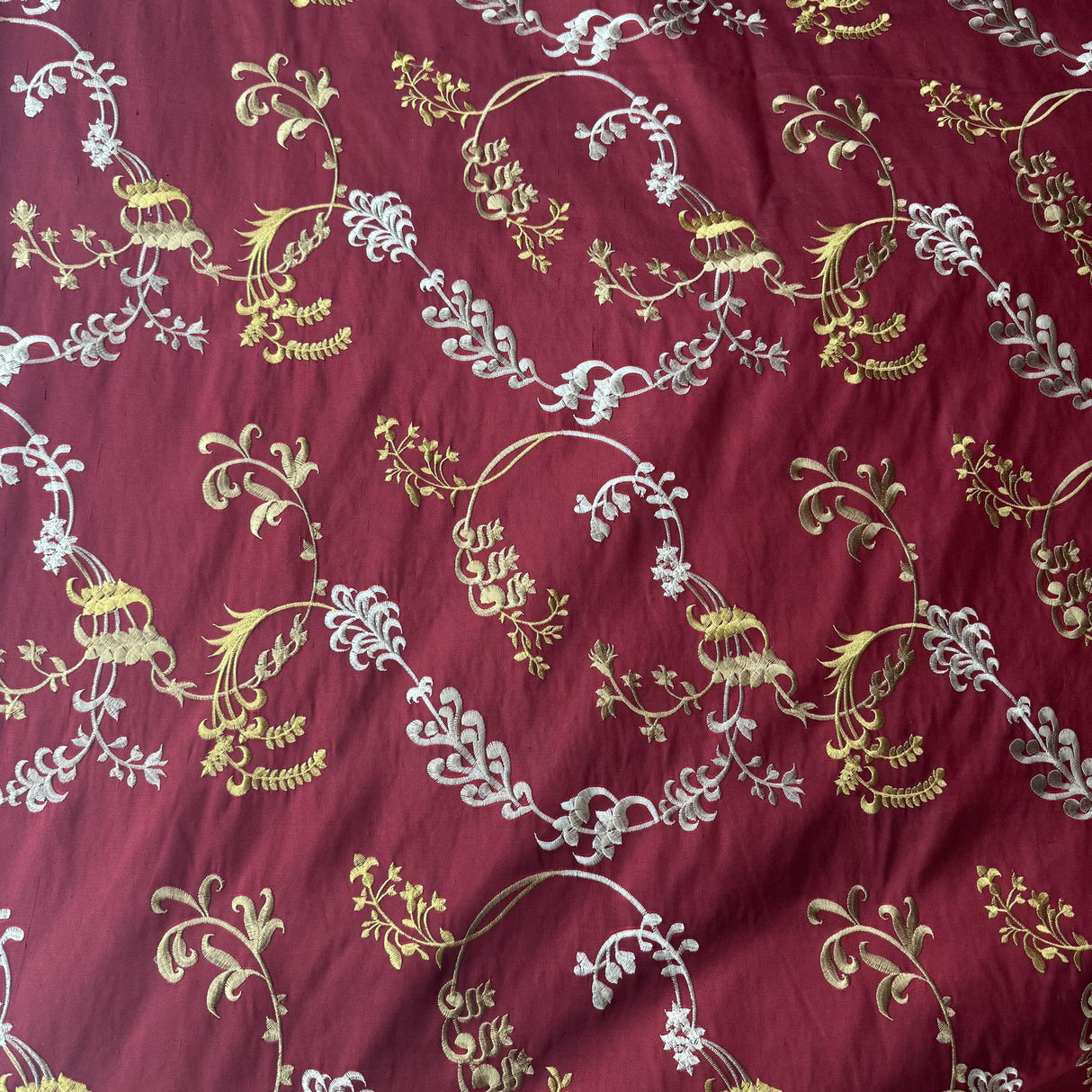 Bergamo Silk Fabric - Embroidered Floral, 54" Width (1 Yard)