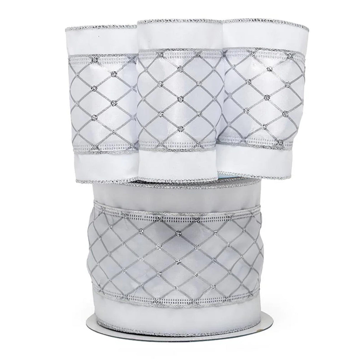 Wide Wired Wedding Ribbons 4 '' X 10 yd White / Silver Color 1 / roll