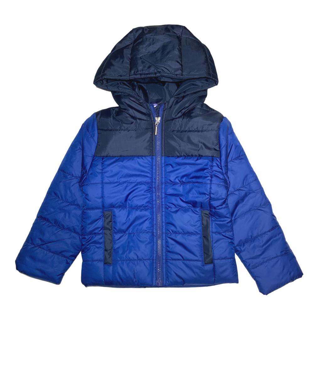 Boy's Zipper Hooded Puffer Jacket Polyester Fabric - Hooded, Water-Resistant, Navy, Black, Royal Blue, Red, D. Grey (1 Piece)