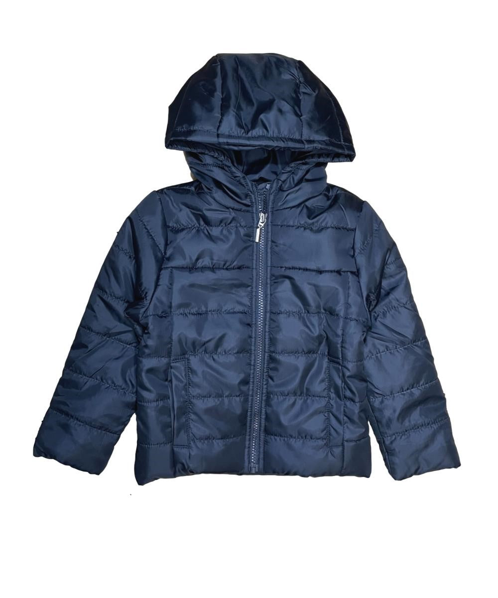 Boy's Zipper Hooded Puffer Jacket Polyester Fabric - Hooded, Water-Resistant, Navy, Black, Royal Blue, Red, D. Grey (1 Piece)