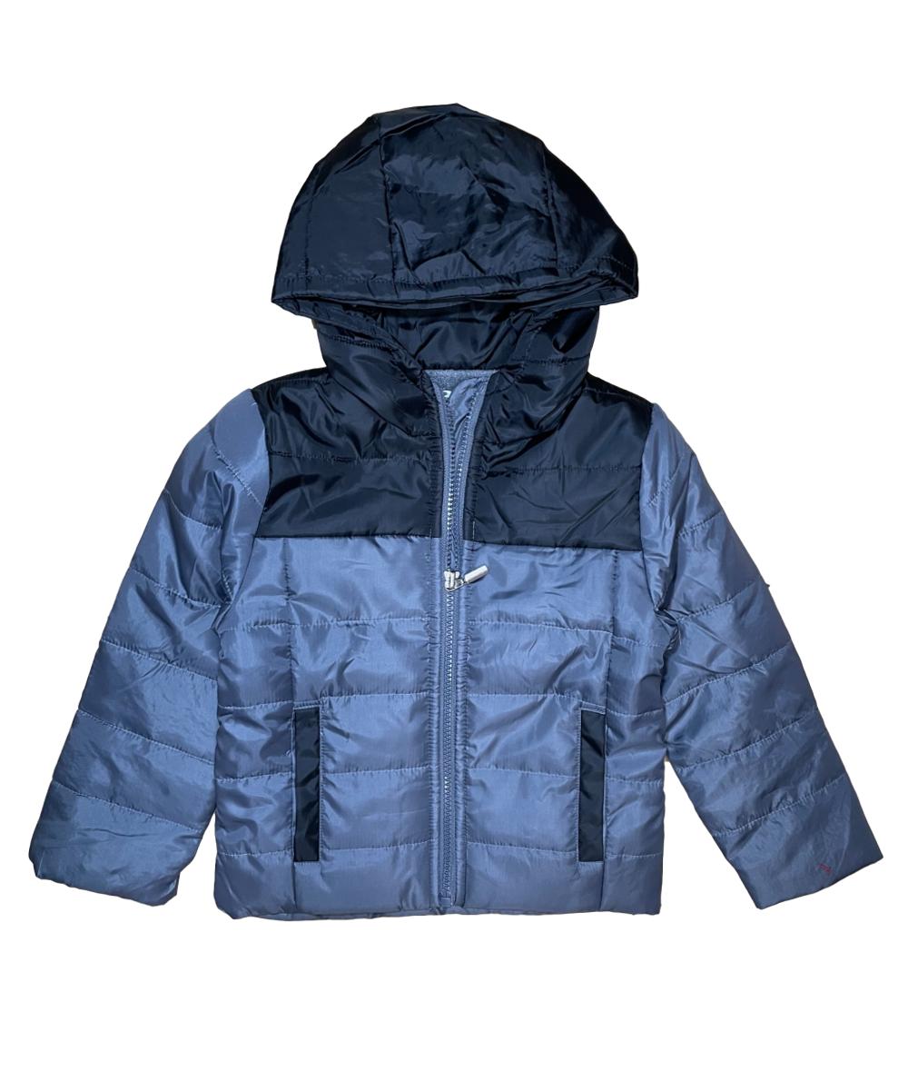 Boy's Zipper Hooded Puffer Jacket Polyester Fabric - Hooded, Water-Resistant, Navy, Black, Royal Blue, Red, D. Grey (1 Piece)