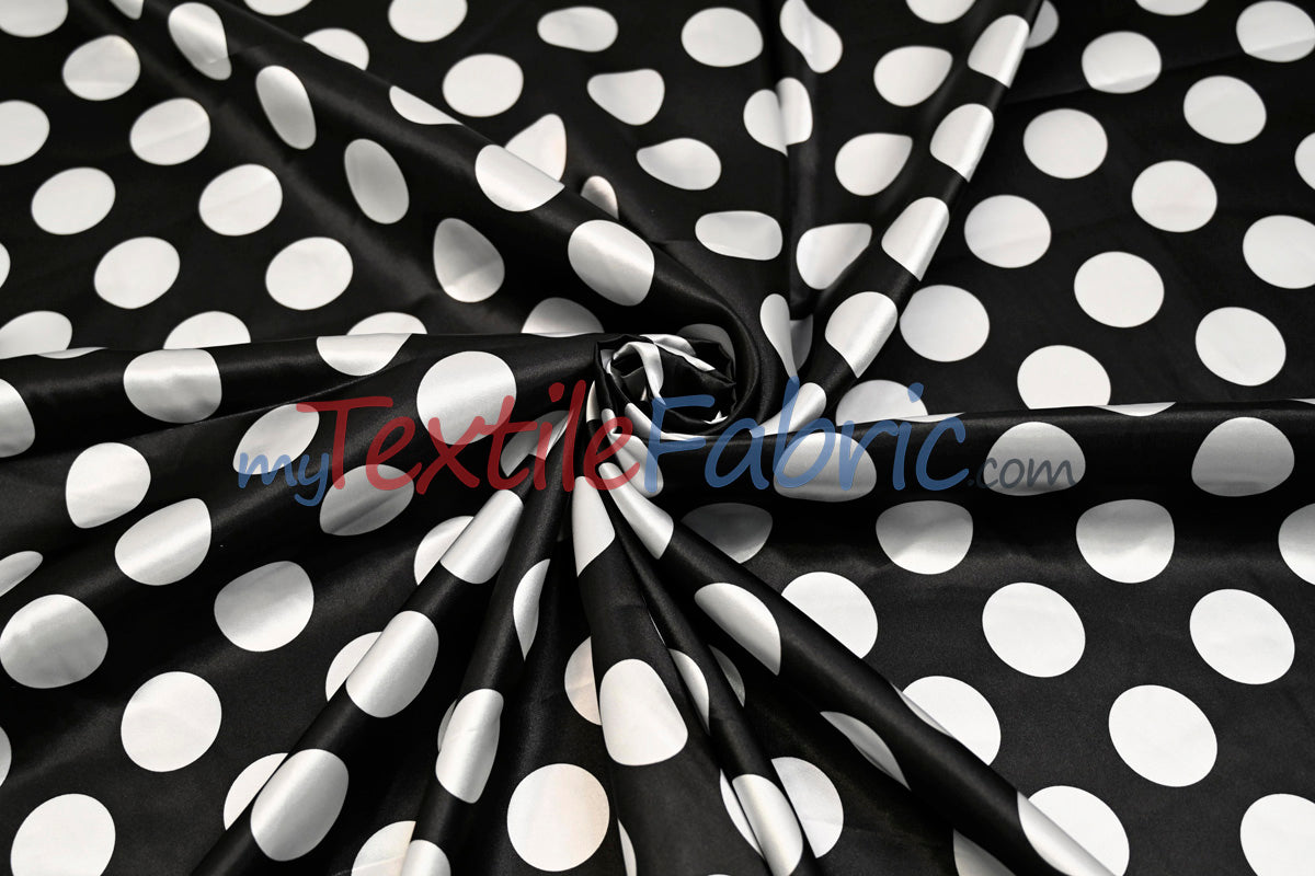 Polka Dot Charmeuse Satin Fabric - 58/60" Width, Multiple Colors, 1.5" Dots (1 Yard)