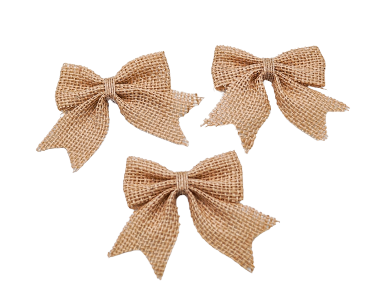 3"x 3" Tan Burlap Jute Fabric Bow Embellishment