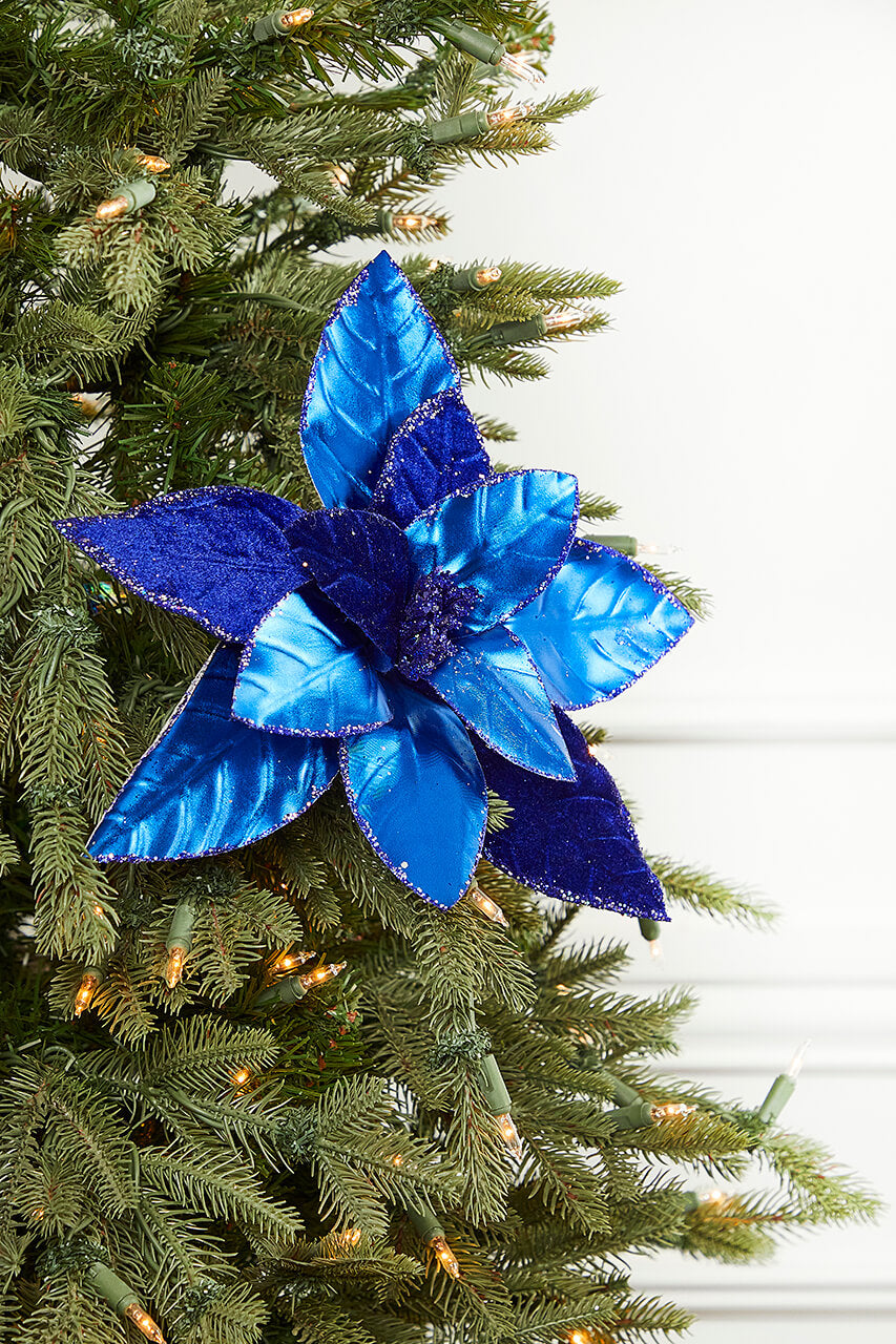 22” x 12” Royal Blue Velvet Poinsettia Stem