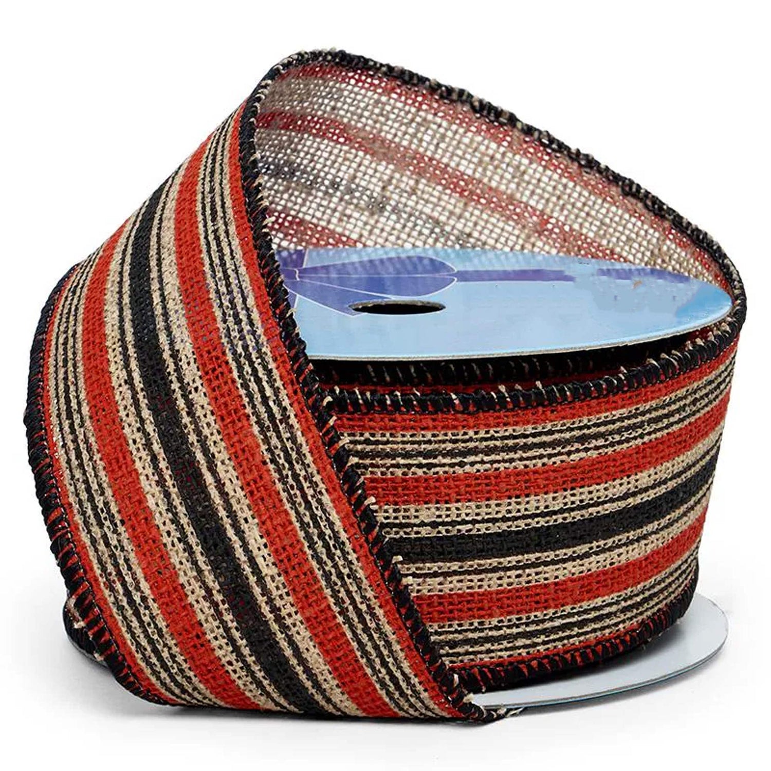 Striped Faux Burlap Wired Ribbon 2 1/2 '' X 10 yd Orange / Black Color 1 / roll