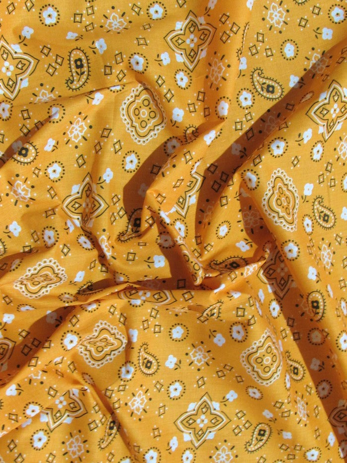 Poly Cotton Printed Paisley Bandana Fabric Orange
