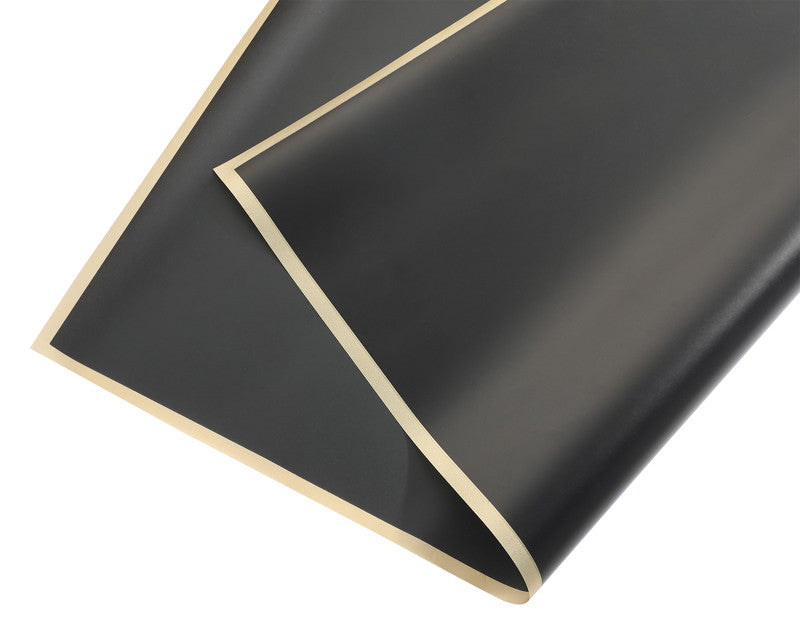 22.8" x22.8" Gold Metallic Edge Black Flower Bouquet Wrapping Paper - Set of 20 Sheets