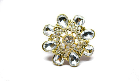 Rhinestone Floral Brooch 2"