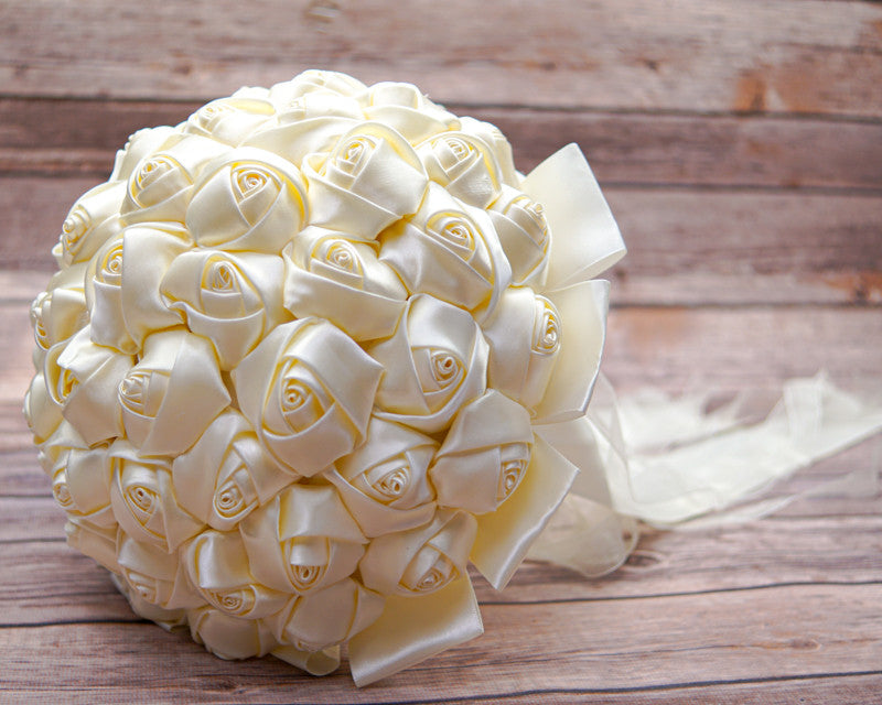 Ivory Rose Bud Satin Bouquet