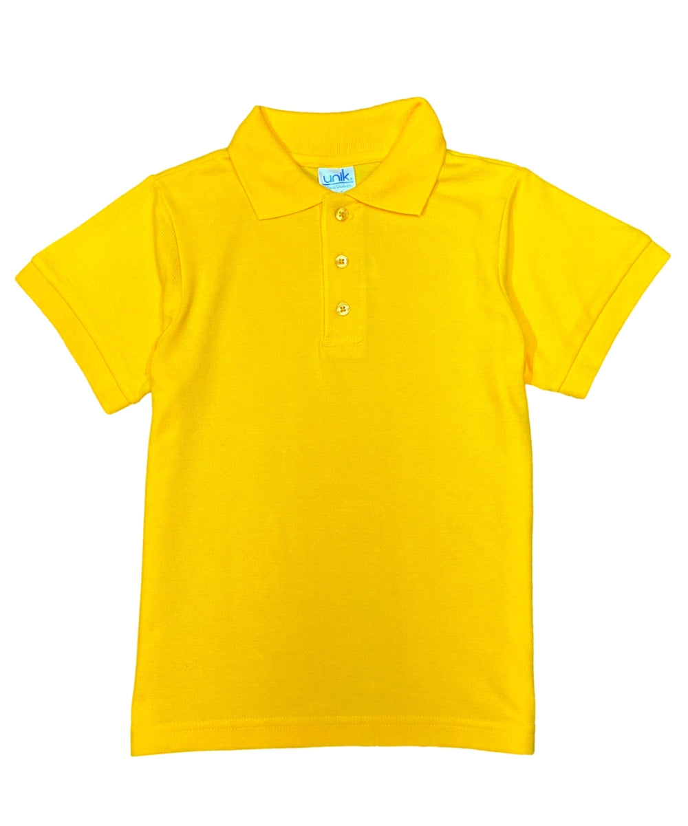 Boys Uniform Polo Shirt Cotton Polyester Fabric - Gold, Pique, Ribbed Collar And Sleeve, Sizes 5-18 (1 Piece)