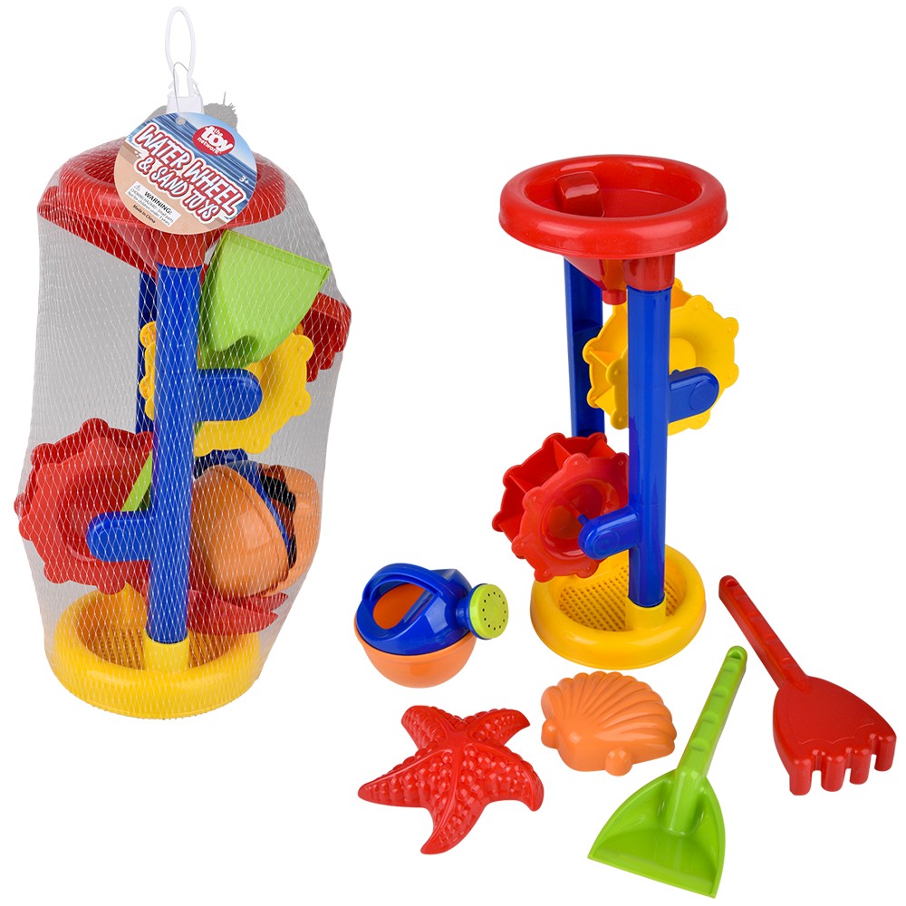 Beach Toy Water Wheel and 5pc Sand Toys