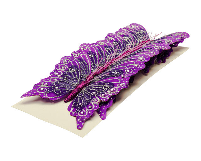 4" Purple Silver Glitter Butterfly Decorations - Pack of 12 Monarch Butterflies