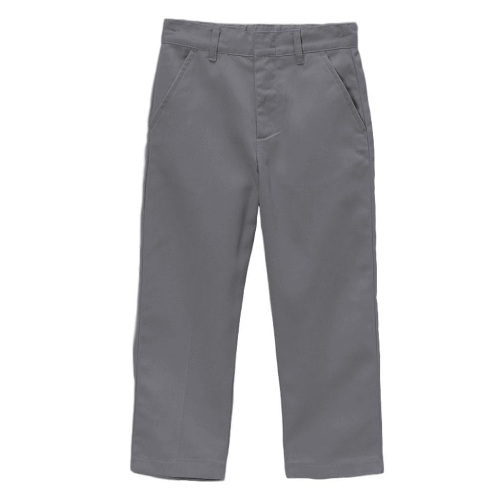 Boy's Uniform Twill Pants - Khaki Flat Front, Adjustable Waist, Zipper Closure (5-16)