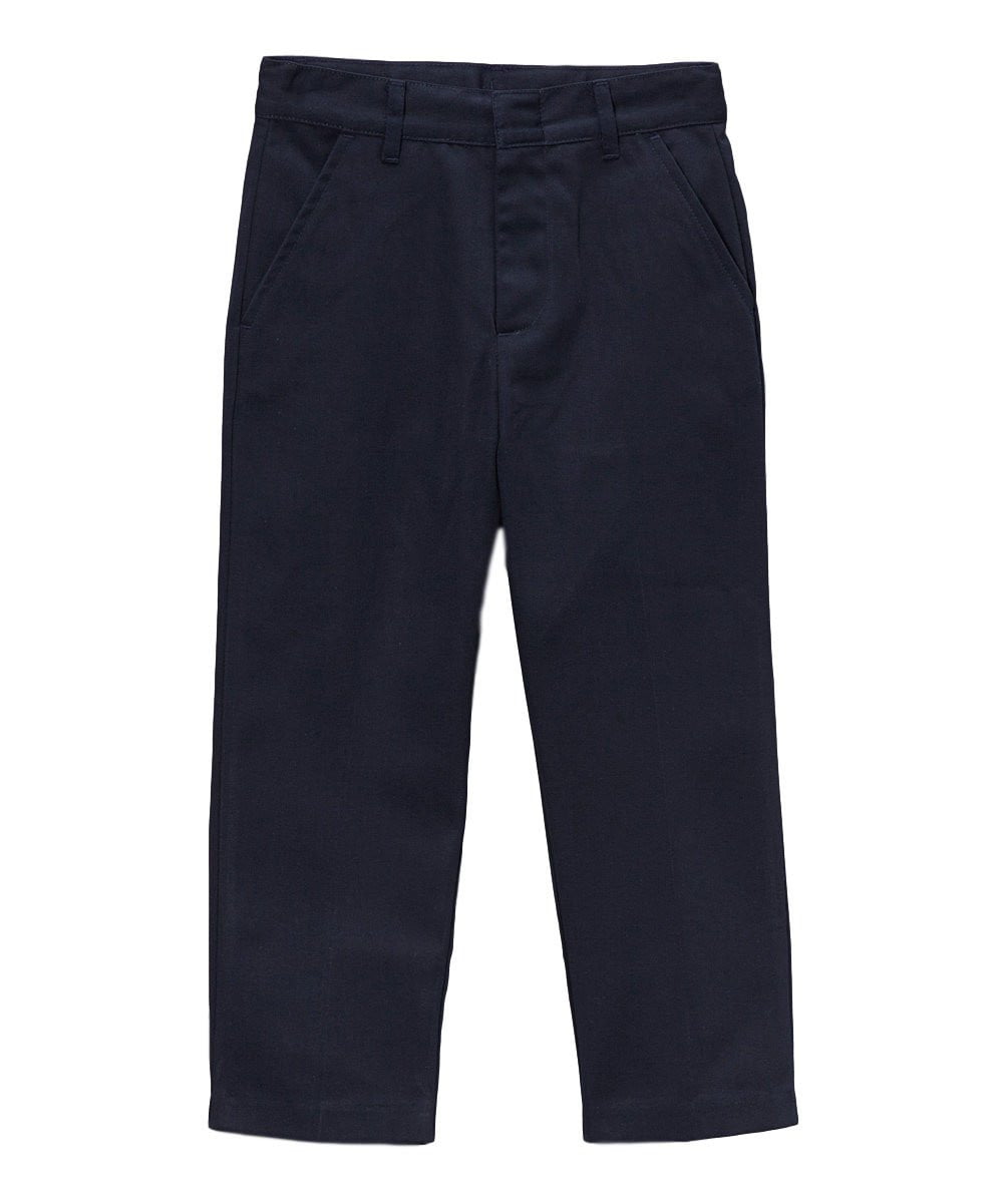 Boy's Uniform Twill Pants - Khaki Flat Front, Adjustable Waist, Zipper Closure (5-16)