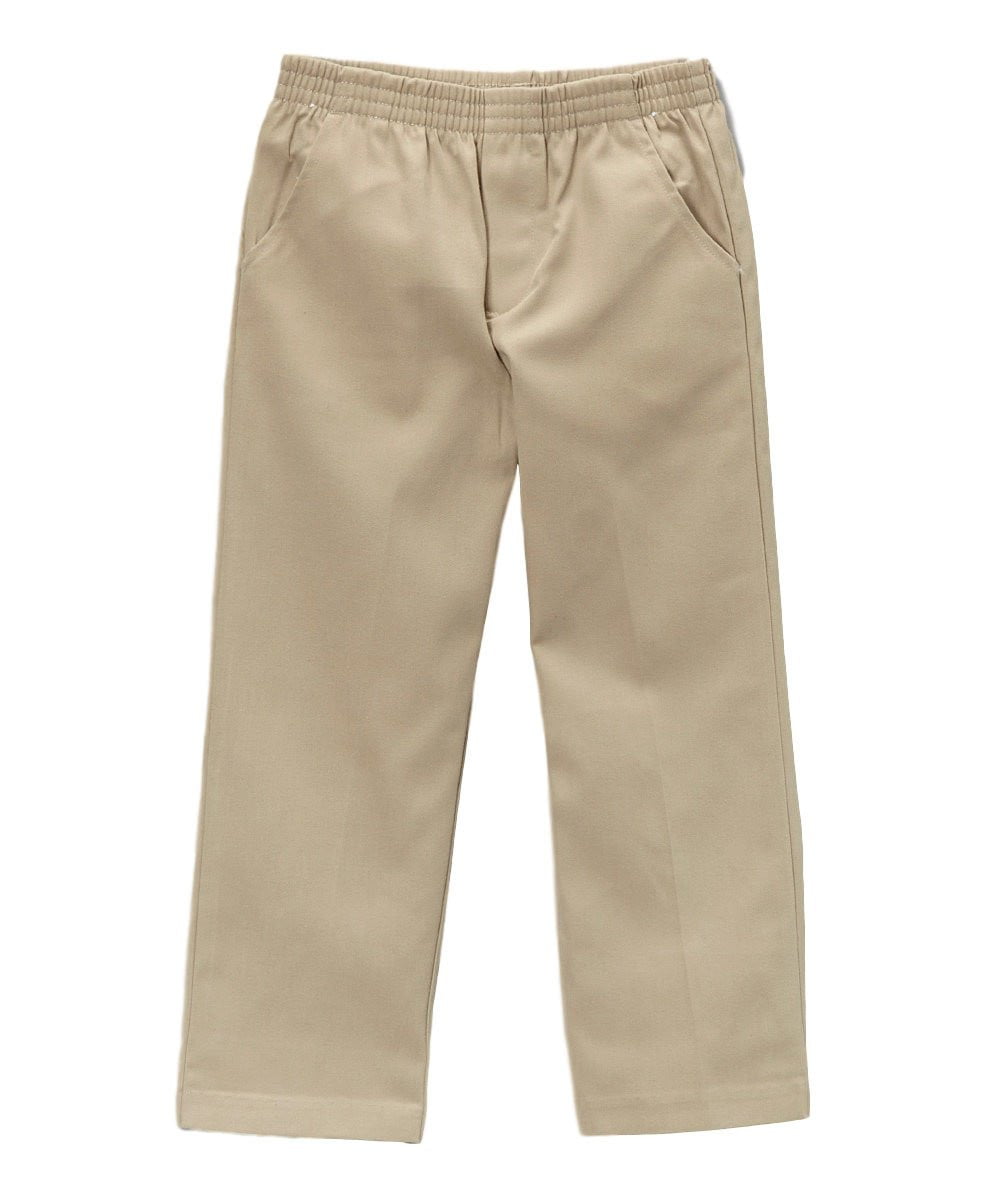 Boy's Khaki Uniform All Elastic Waist Pull-On Pants - Khaki, All Elastic Waist, Sizes 4-12 (1 Pair)