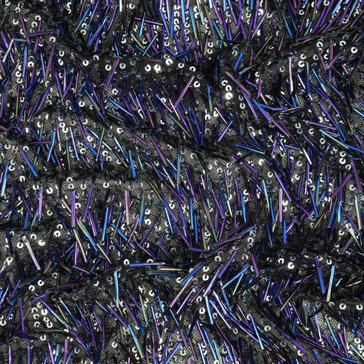 Gleam Beaded With Sequins Stretch Mesh Fabric - Irid Black, 53/54" Width (1 Yard)