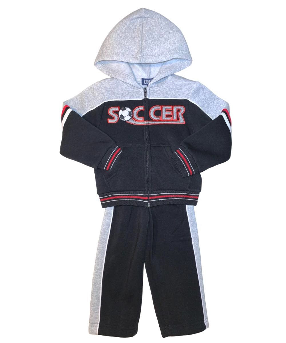 Boy's Soccer Two-Tone Fleece Set Fleece Fabric - Black, Grey, Navy (1 Set)