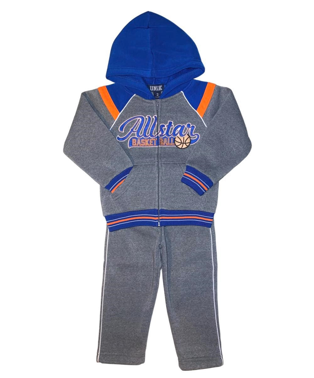 Boy's Basketball All-Star Warm Fleece Tracksuit - Navy, Black, Grey (1 Set)