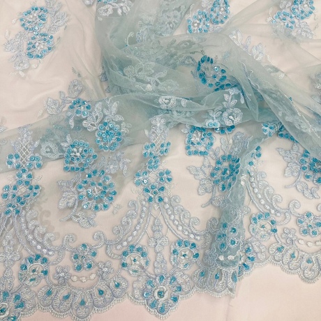 1 Yard Luxurious Corded Lace Fabric Embroidered on 100% Polyester Net Mesh White