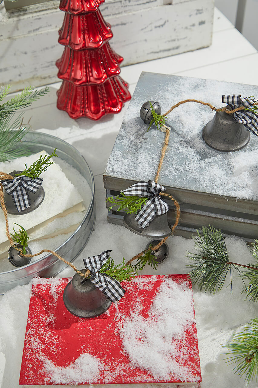 48” Galvanized Bells Garland with Country Check Bows