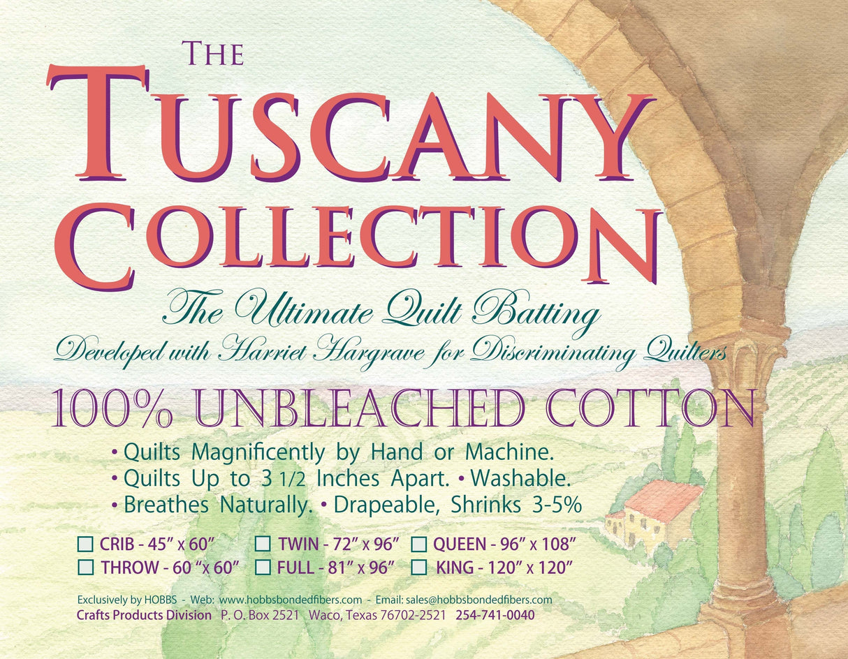 Cotton Batting Tuscany Unbleached 120in x 120in King