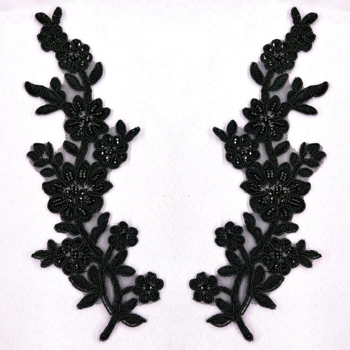 Beaded Corded Floral Lace Applique 100% Polyester Net Mesh