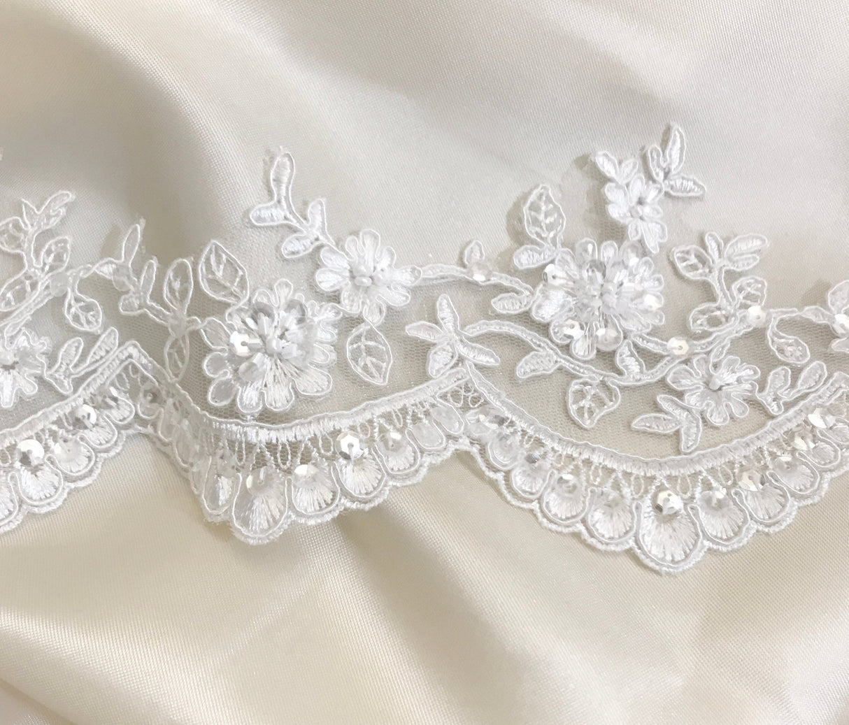 Embroidered Floral Beaded Lace Trim