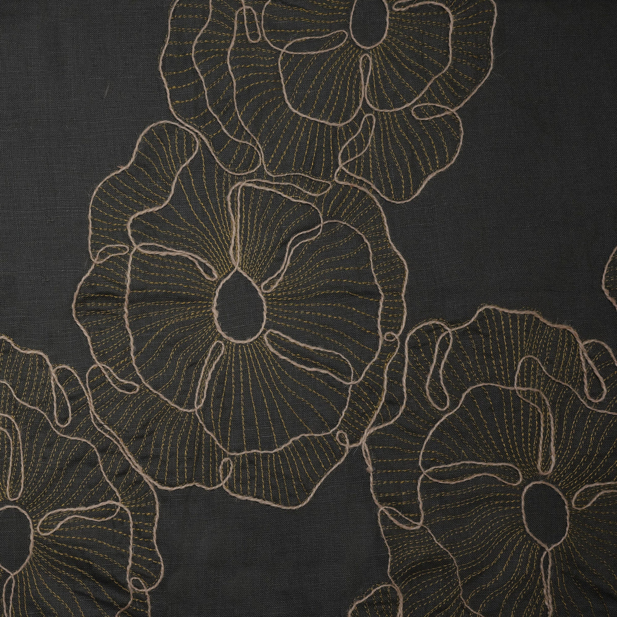 Linen Jacquard Floral Embroidery Fabric