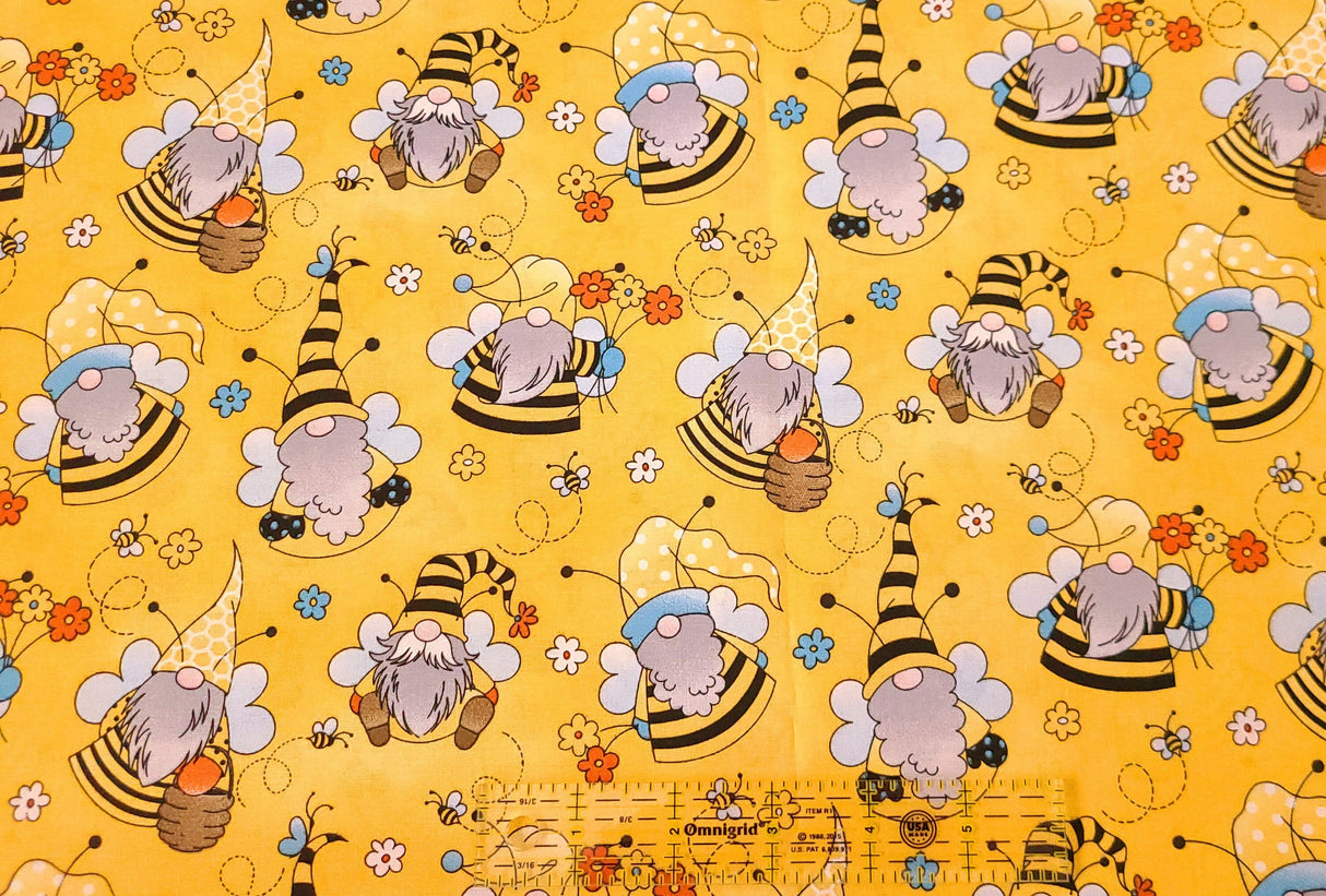 Quilting Cotton Bee Gnomes 100% Cotton Fabric