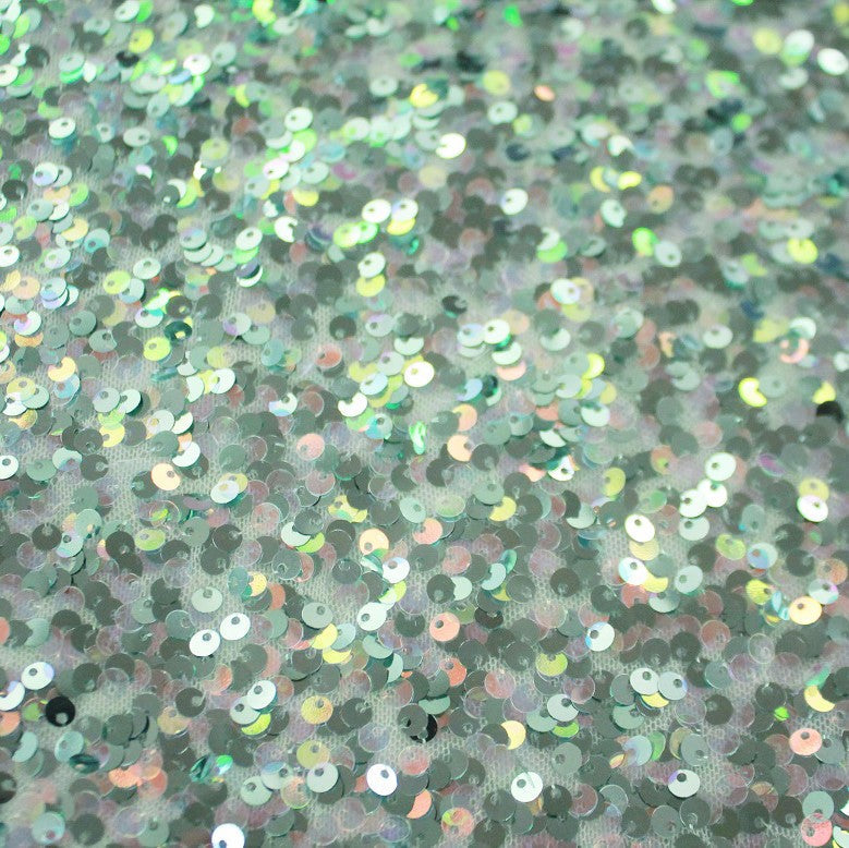 Belle Stretch Mesh Sequin Polyester Spandex Fabric - Pink, Mint, Lilac, Light Blue Embroidered Sequin, 54/55" Width (1 Yard)