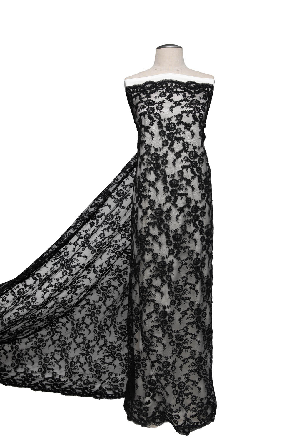 1 Yard Elegant Re-Embroidered Lace Fabric with Corded Floral Design, Premium Bridal & Fashion Fabric