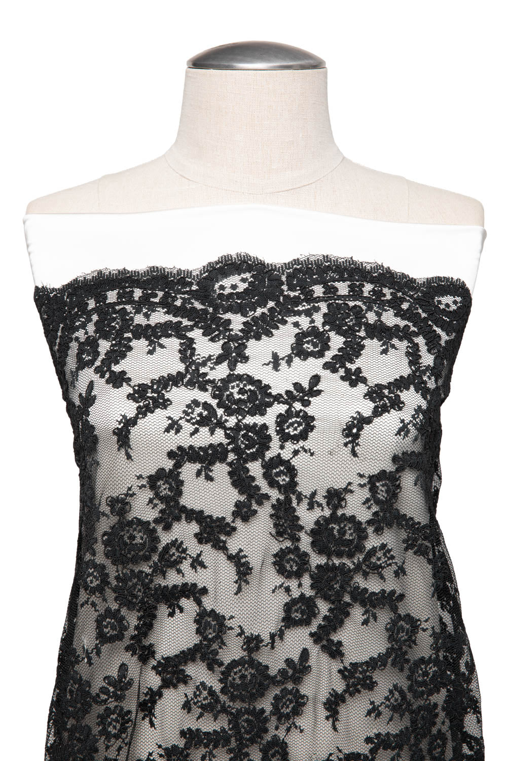 1 Yard Elegant Re-Embroidered Lace Fabric with Corded Floral Design, Premium Bridal & Fashion Fabric